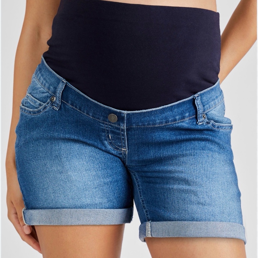 Maternity Denim Shorts in Medium Blue